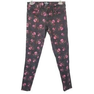 Royal Bones Daang Goodman Womens Skull Rose Print Skinny Jeans Size 0 Halloween